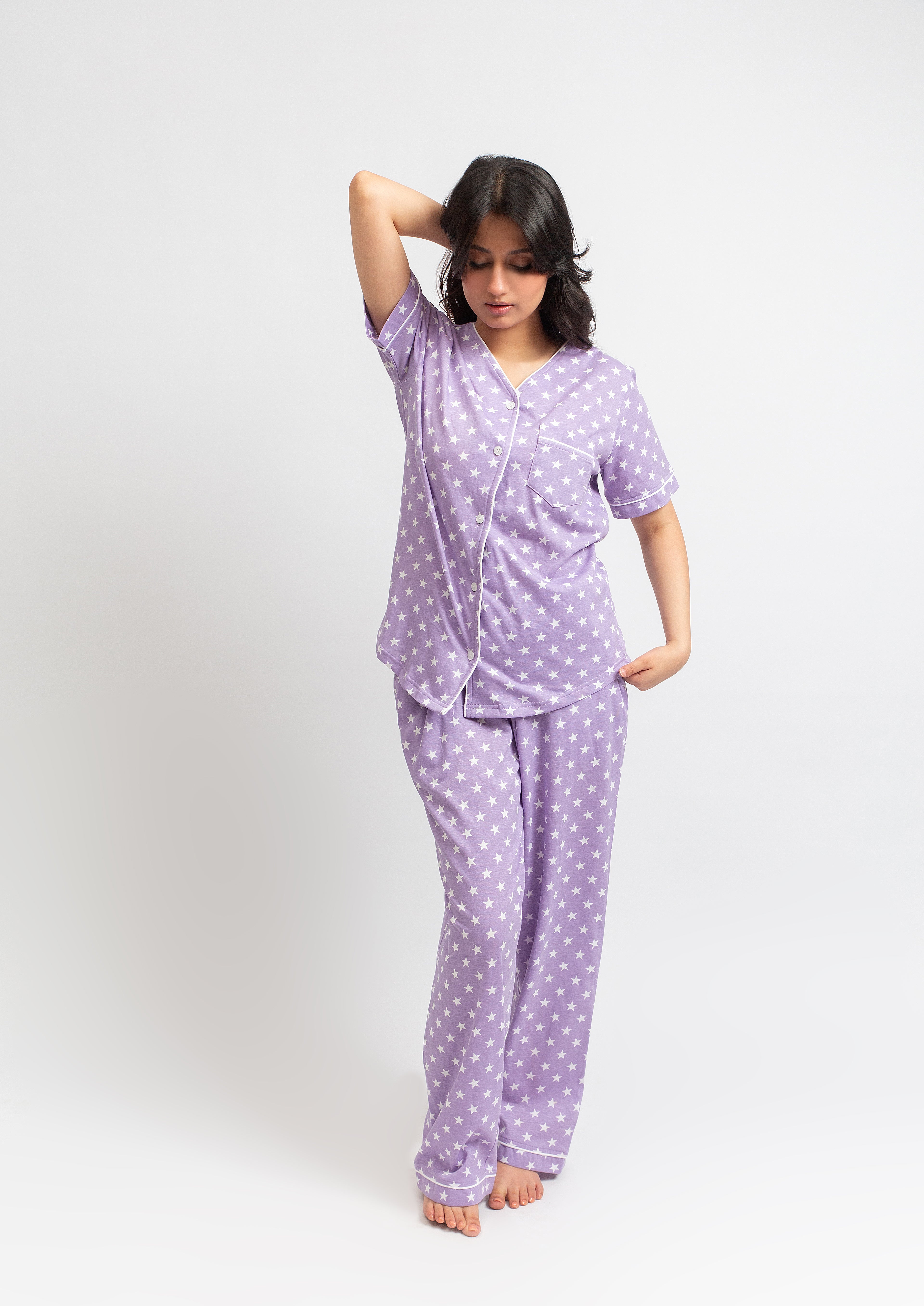 Front Open PJ Set - Lavender